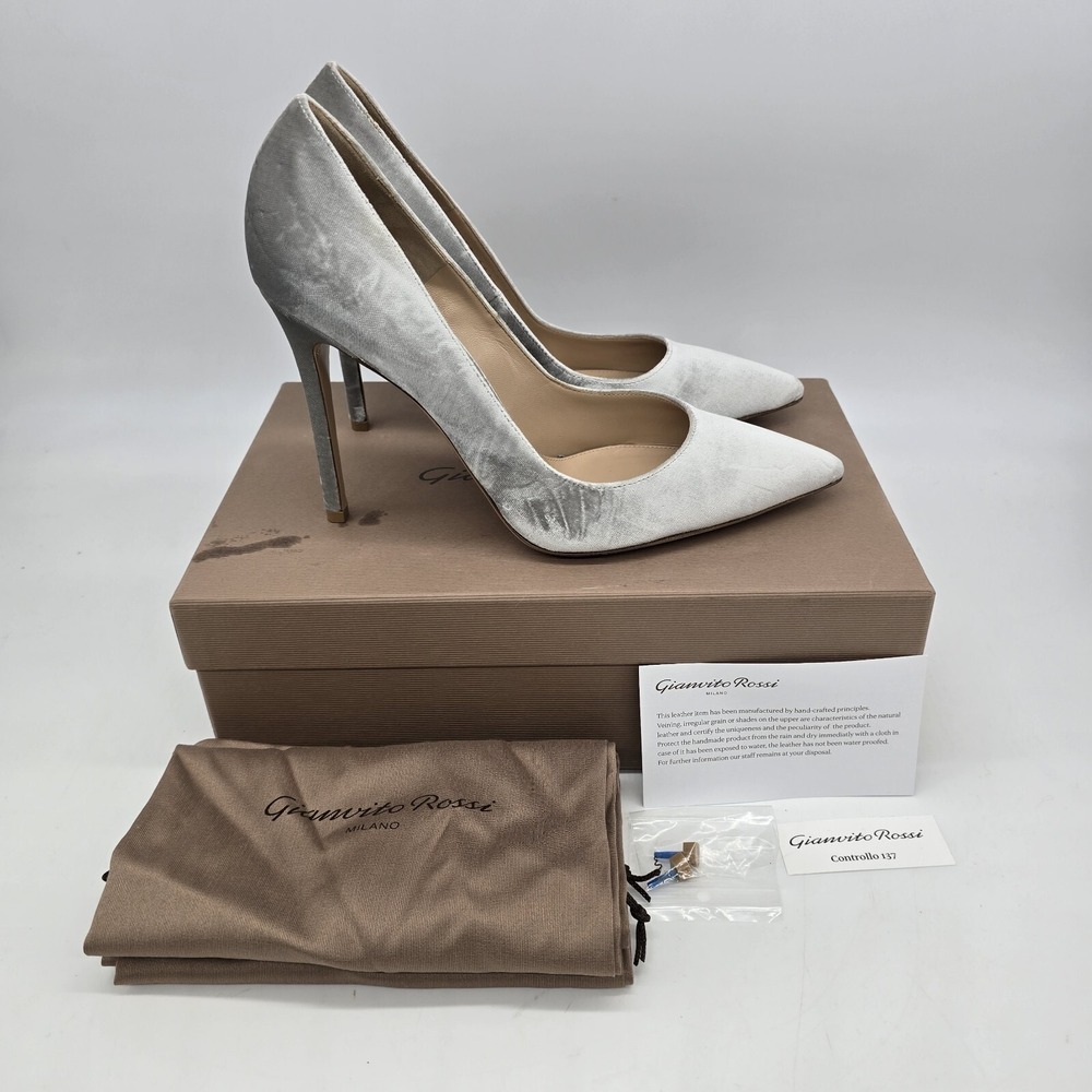 Gianvito Rossi 105 Velluto Silver Velvet High Heels Pumps Size 40.5 (US 9.5) NEW